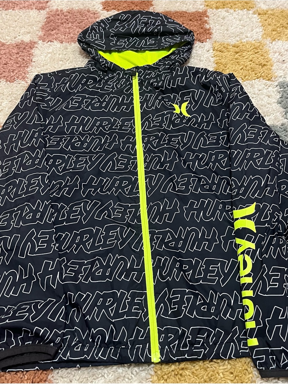 Hurley Kids' Youth Large Black & Neon Yellow Hooded Full Zip Jacket